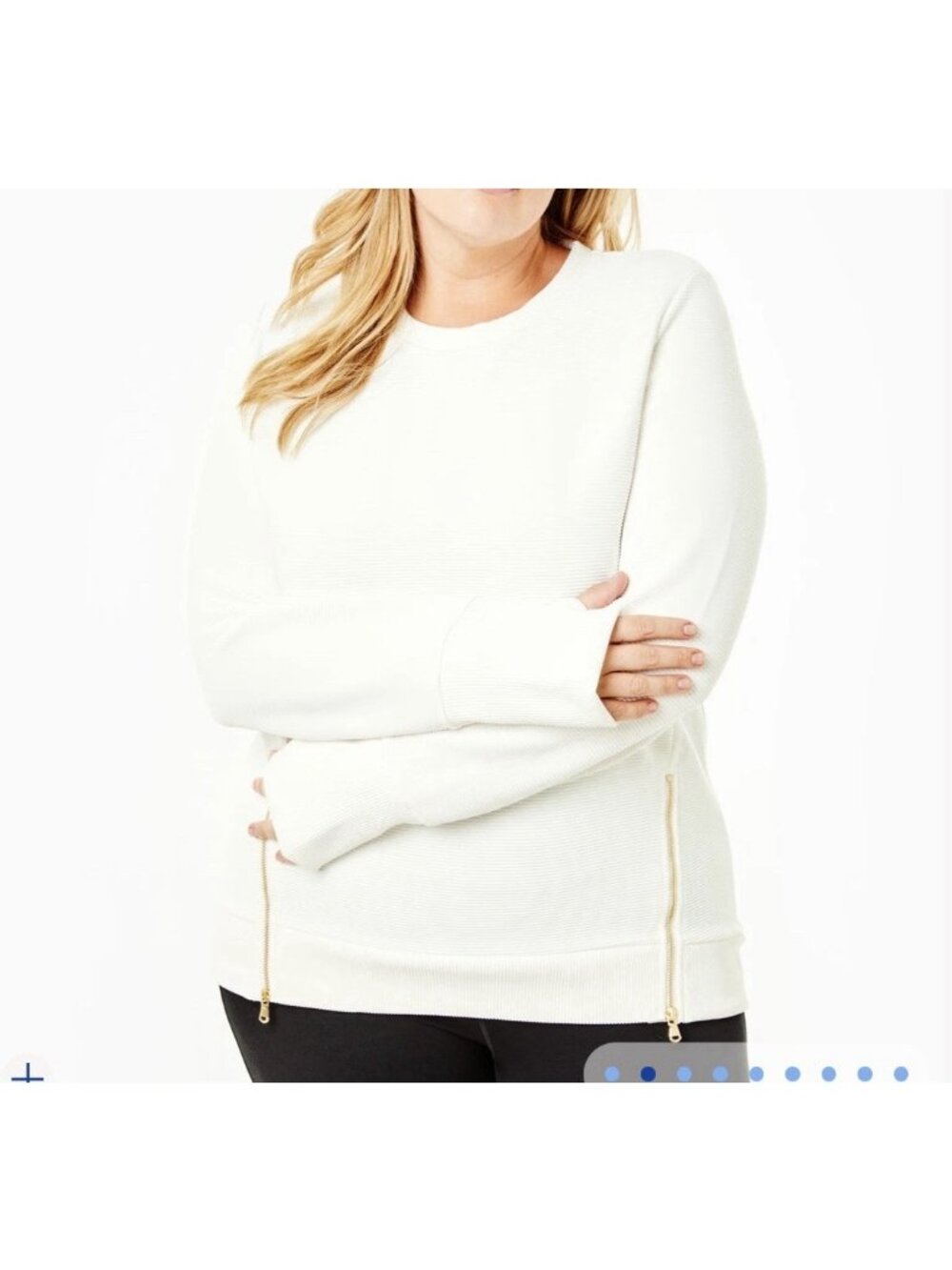 Addison Bay Everyday Crewneck Sweatshirt Size M Ivory Long Sleeve Ribbed